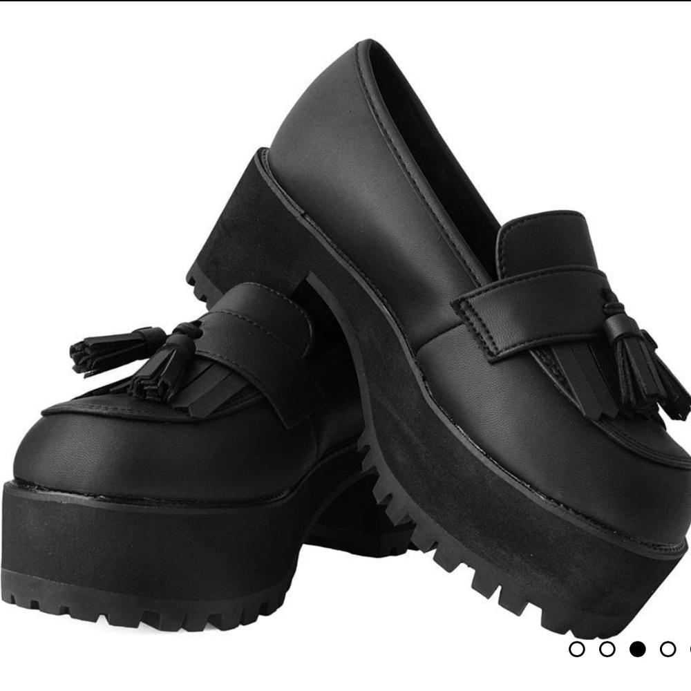TUK Footwear Black Fringe Loafer Platform